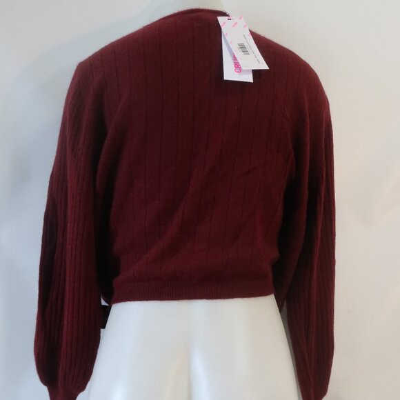NWT Womens Crush Chica Maroon Pure Cashmere Ribbed Ballet Wrap Sweater 2 US/M - Picture 9 of 15